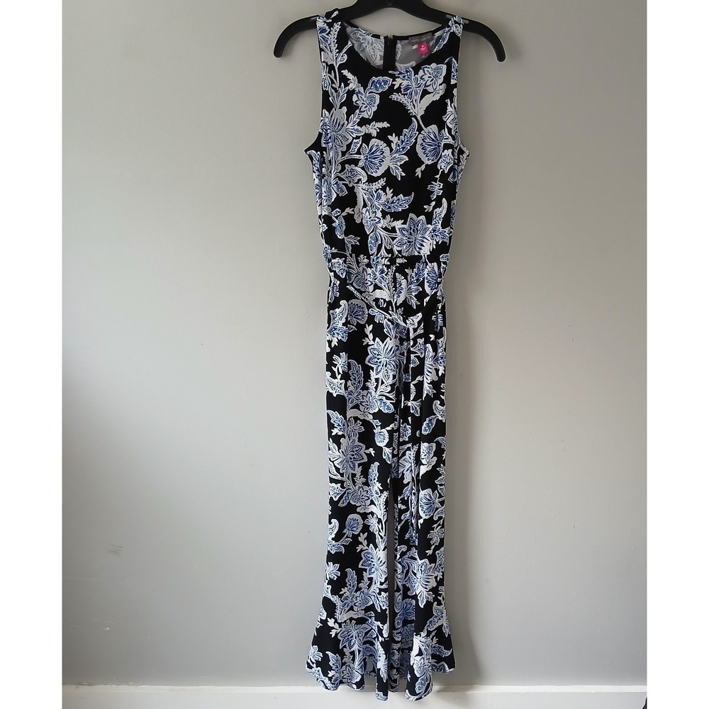 Vince Camuto Women's Size XS Sleeveless Woodblock Floral Belted Jumpsuit